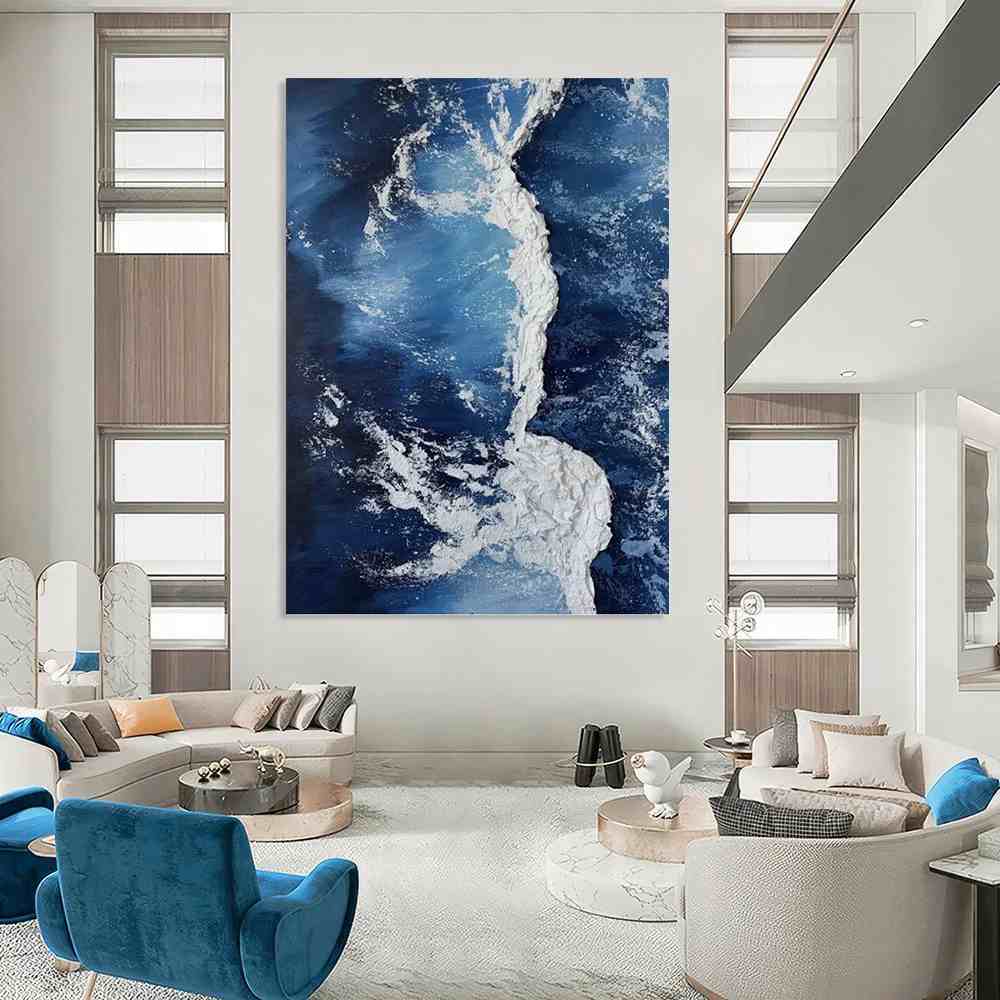Oceanic Original Coastal Blue Abstract Canvas Artwork 8X5KI